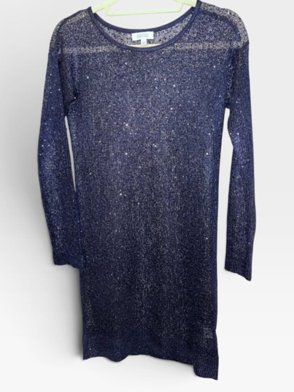 barneys new york navy blue sequins semi sheer sweater dress cover up S
